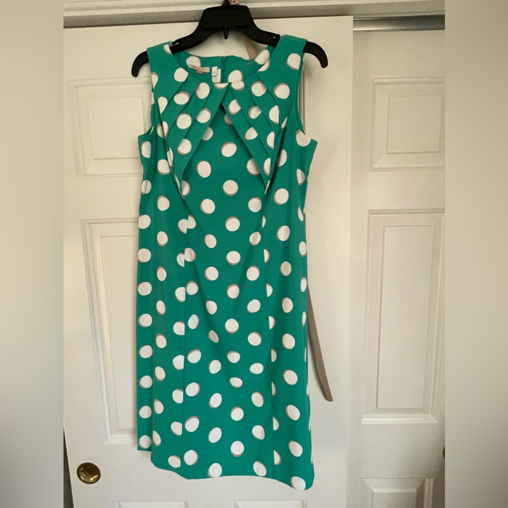 Signature Darby Women’s Green Polka Dot Dress with Belt Size 10